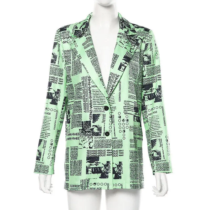 fall winter Newspaper printing coat women autumn street casual Long Sleeve Turn-down Collar Jacke Overcoat mujer mujer