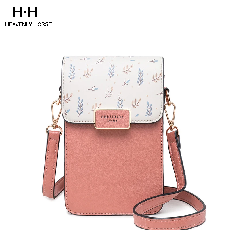 

Women Shoulder Bag Multi-function Leaf Printing Female Mobile Wallet Simple Fashion Trend Slanting Crossbody 6inch Messenger bag