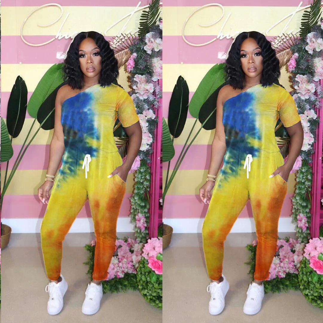 Chocomist Jumpsuit Tie-dye One Shoulder Casual Women Jumpsuit DN8511