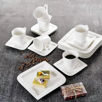 

MALACASA Joesfa 18-Piece Porcelain China Ceramic Tea Coffee Cups&Saucers Sets with 6-Piece Cups,Saucers and Dessert Plates