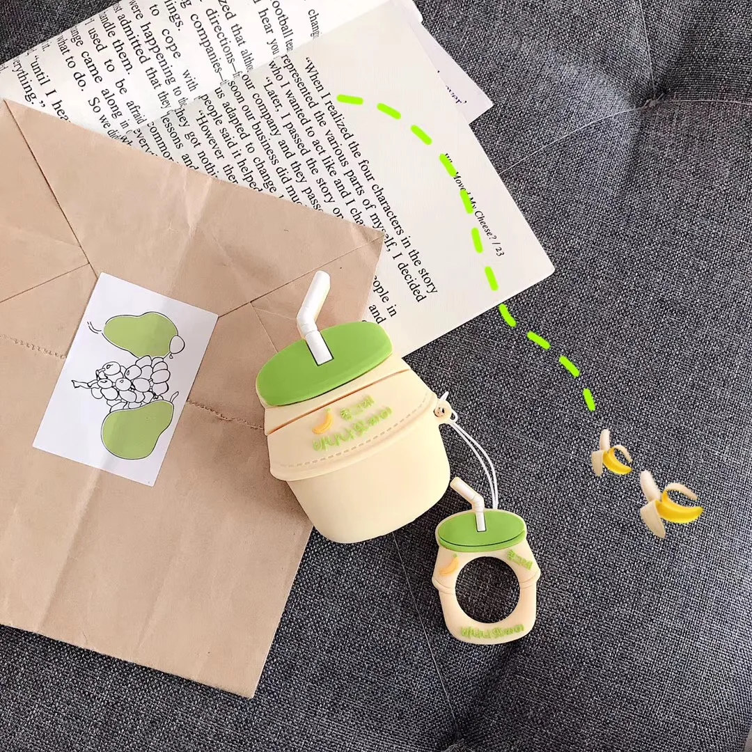 Кожухи головных телефонов для AirPods чехол 3D милый кот поросенок мультфильм для Apple Air Pods защитный чехол для наушников кольцевой ремень - Color: HE
