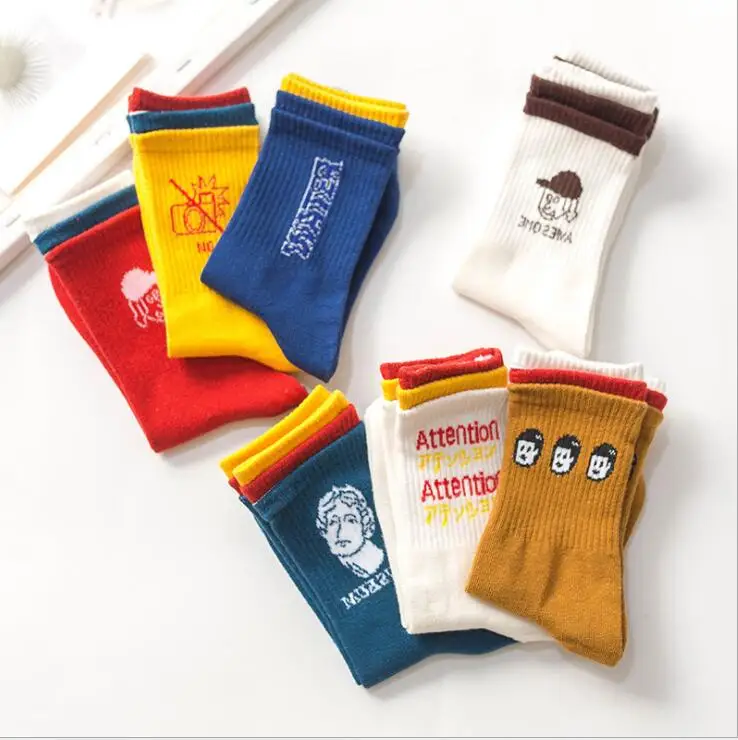 Harajuku Cartoon Women Letter Patterned Women Funny Casual Socks