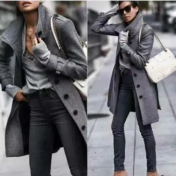 

Women Windbreaker Casual Warm Long Female Jacket Coat Solid Elegant Vintage Jacket