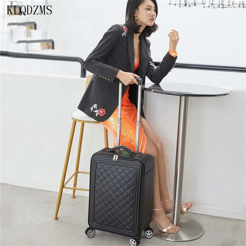 KLQDZMS 16&rsquo;&rsquo;18&rsquo;20&rsquo;&rsquo;24 Inch New Women's Luxury Rolling Luggage Set PVC Fashion Suitcase On Wheels PU Personalized Suitcase