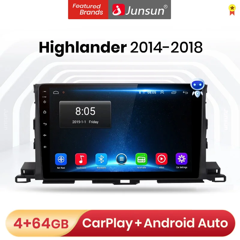 Мультимедийная магнитола Junsun V1 Pro для Toyota Highlander 10 0-2014 стерео-система на Android 2018 4 Гб