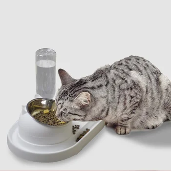 

1 Set Double Bowl Automatic Drinking Bowl Pet Feeder Creative Feeding Basin Cat Food Water Bowl Pet Supply for Cat Dog Pet (Whit