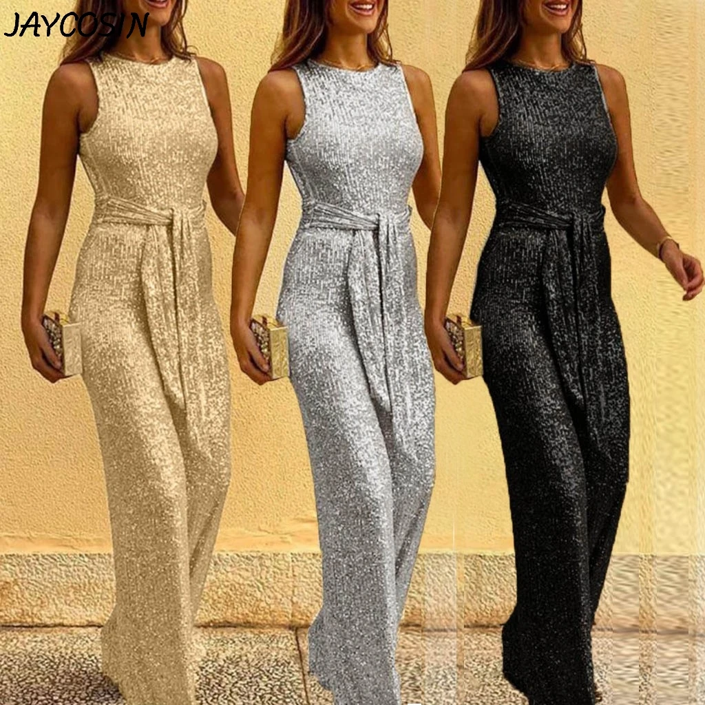 casual loose solid tank jumpsuit for women