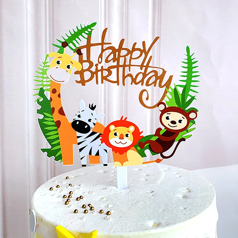 Creative Cute Cartoon Acrylic Cake Card Happy Birthday Small Animal Decoration Decorating Supplies | Дом и сад