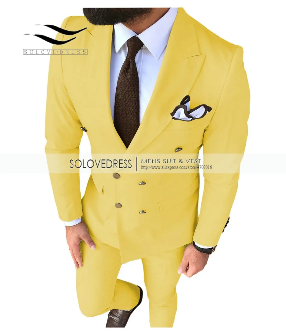 Solovedress мужской свадебный костюм Пик нагрудные двубортный Slim Fit новая модная одежда для выпускного вечера Вечерние Дешевые обтягивающие костюм 3 шт. M2