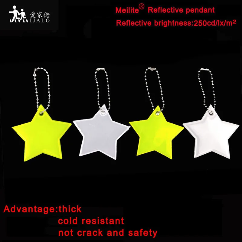 MEILITE 250 luces de la vela modelo de estrella reflectante llaveros de protección de seguridad bolsa de pentagrama clave colgante reuniones para la seguridad del tráfico