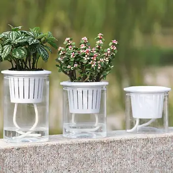 

Double-layer Design Clear Automatic Flower Pots Planters Water Absorption Self Watering Pots Flower Pot Planter Home Decoration