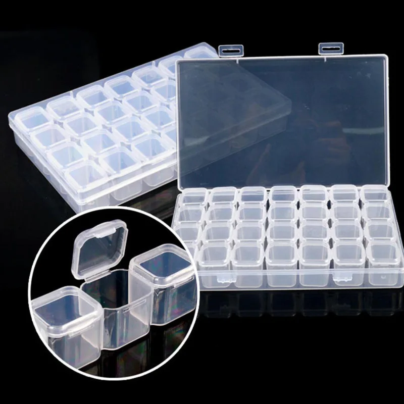 

TD14-28Slots Removble Clear Plastic Empty Storage Box Nail Glitter Beads Rhinestone Tools Container Box Case Organizer Holder##