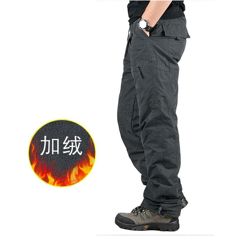 Winter Fleece Trousers Work Panst Wear Resistant Multi-pocket Solid Tactical Military Overalls Hiking Cargo Utility Tracksuit