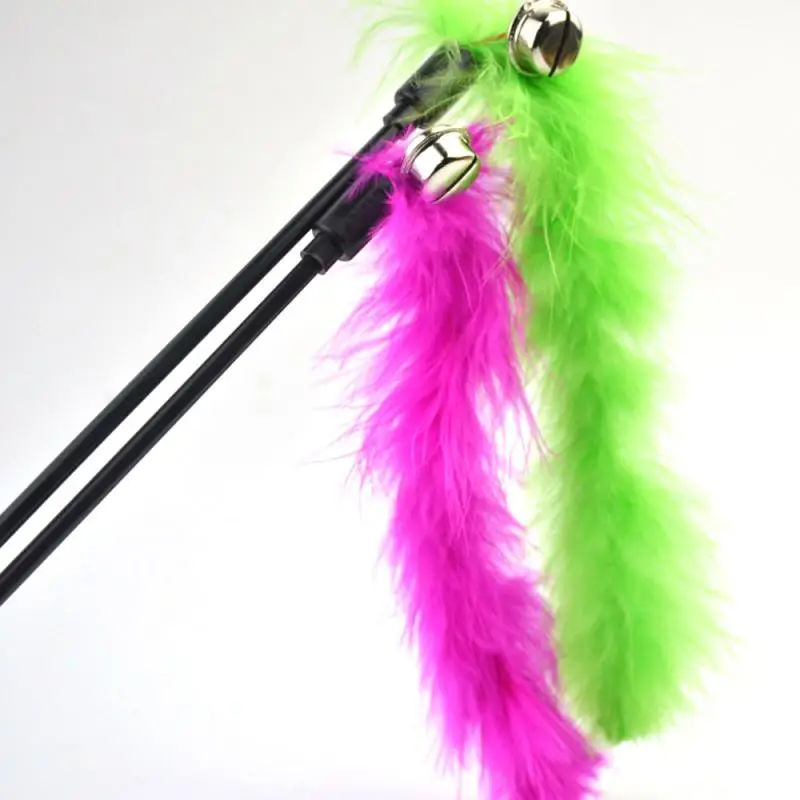 Cat Feather Toy Premium Pet Interactive Toy Turkey Feathers Tease Cat Stick Interactive Colorful Tease Cat Stick Cat Supplies