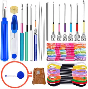 

LMDZ 41Pcs Punch Needle Tool, with Embroidery Floss, 10Pcs Embroidery Punch Needle,Needle Threader and Embroidery Hoop for Decor
