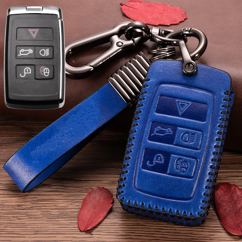 B Blue 1 шт. 5 кнопок Кожаный Автомобильный Брелок чехол с брелком для Land Rover(пожалуйста, убедитесь, что ваш ключ такой же, как на картинке - Название цвета: B Blue