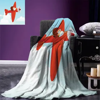 

Kids Throw Blanket Cute Airplane Flying in the Cloudy Sky Little Boy Pilot Baby Children Cartoon Print Warm Blanket for Bed