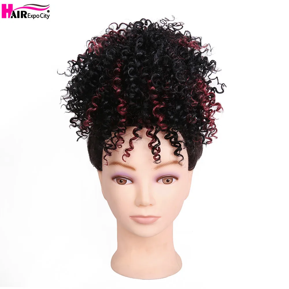 8inch Short Kinky Curly Synthetic Hair Bun Drawstring Ponytail Afro Puff Chignon Hair pieces For Women Updo Clip Hair Extension