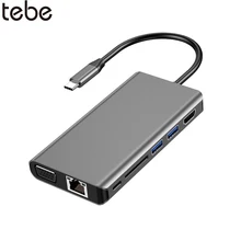 Tebe type-C концентратор 8-в-1 док-станция с 3,5 мм аудио конвертер USB C к HDMI+ VGA двойной дисплей Слот для sd-карты PD Быстрая зарядка