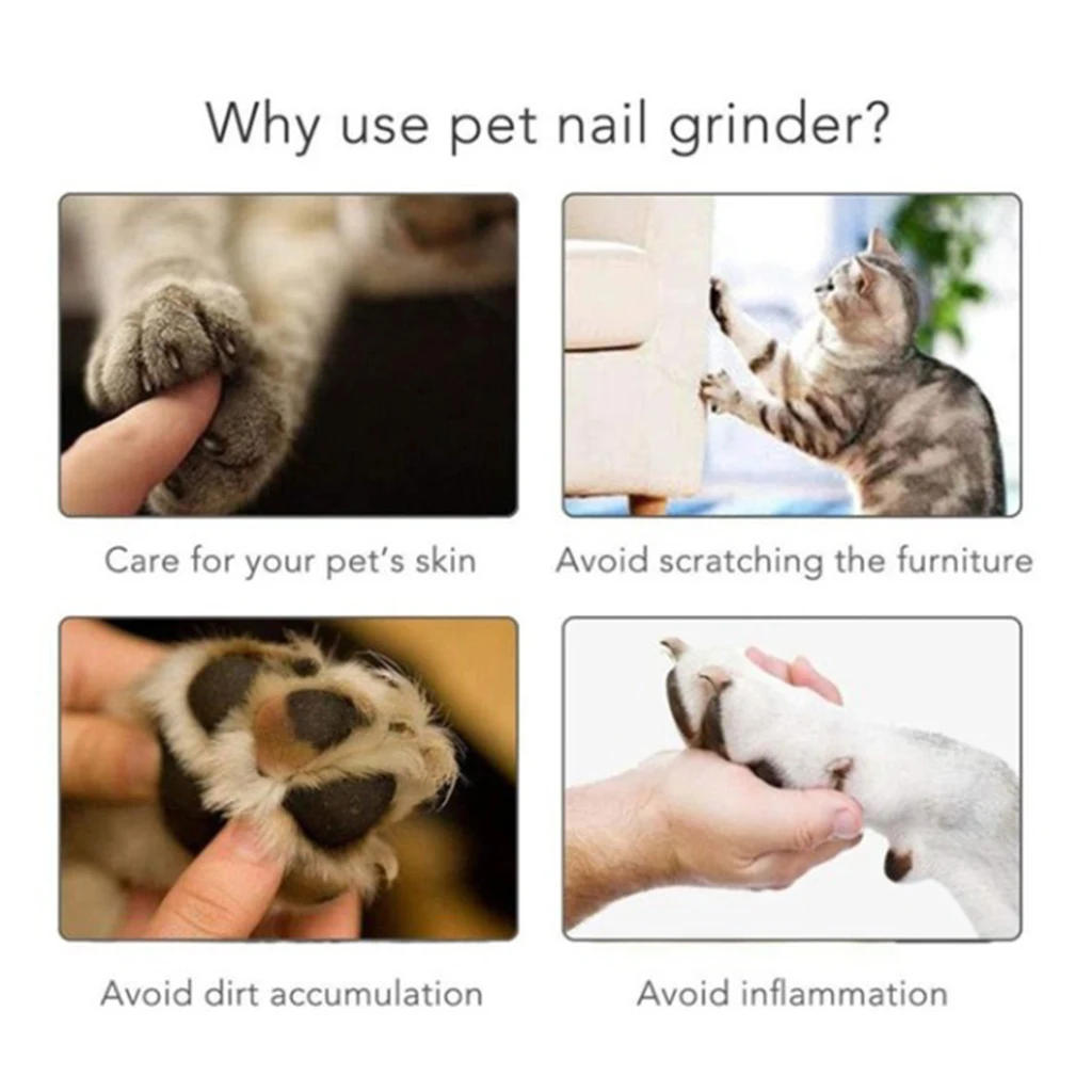 Professional Dog Nail Grinder Cat File Claw Grooming Trimmer Low Noise Pet Paws Clipper Tool, ABS Plastic