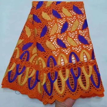 

Embroidery Perforated Swiss Lace 100% Cotton Fabric In Switzerland 5Yards High Quality French Nigerian Brocade Fabric for Dress