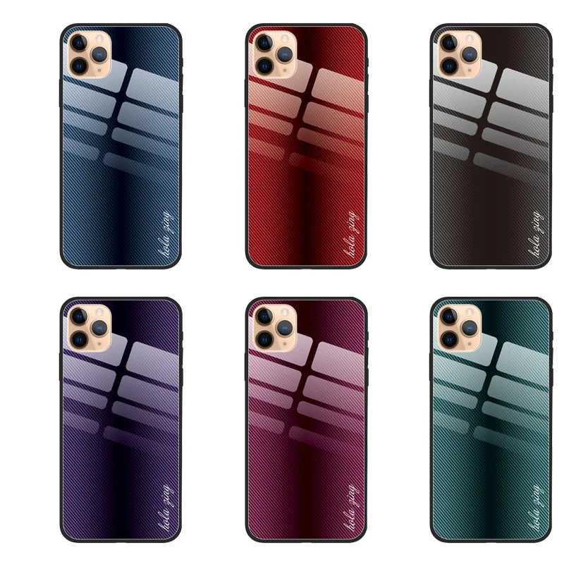 

Carbon Fiber Tempered Glass Case Fundas Back Cover for iPhone 11 Pro Max 6S 7 Plus 8 Plus X XR XS Max 6S Plus Capa Coque