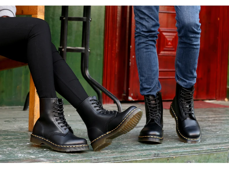 Женские ботинки Dr. Martin; ботинки из натуральной кожи; теплые ботинки в байкерском стиле; Зимняя Теплая мужская обувь на меху; размера плюс