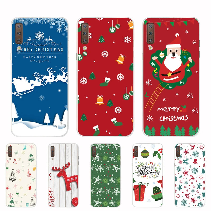 A750F Merry Christmas Case For Samsung Galaxy A7 A5 A8 A9 A6 Plus 2018 Soft Clear Transparent Cover Painted Shell Cases |