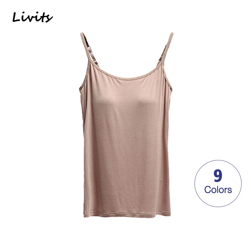 Women Tank-Top Built-in Bra Padded Push-Up Stretchable Modal Tops Camisoles Tube Vest Sleeveless Sexy Casual Korean SA0764