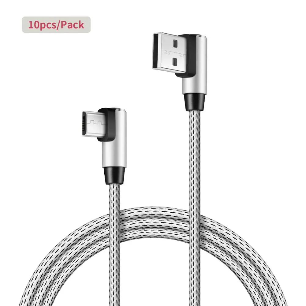 10 шт. зарядное устройство для Android Micro USB кабель, [3.3ft/1 м] быстрое зарядное устройство USB нейлоновая оплетка для samsung, LG, htc, Nexus, Kindle, PS4, l-образный - Цвет: Серебристый