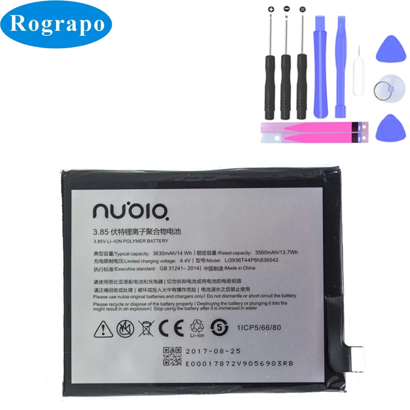 Оригинальный аккумулятор 3630mA Li3936T44P6h836542 для ZTE Nubia M2 / ZTE/Nubia Dual SIM TD-LTE NX551J мобильный