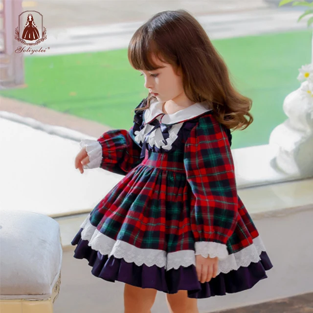 Yoliei vestido infantil feminino para crianças, vestido xadrez de renda com  gola boneca para outono e inverno, roupa casual de meninas|Vestidos| -  AliExpress