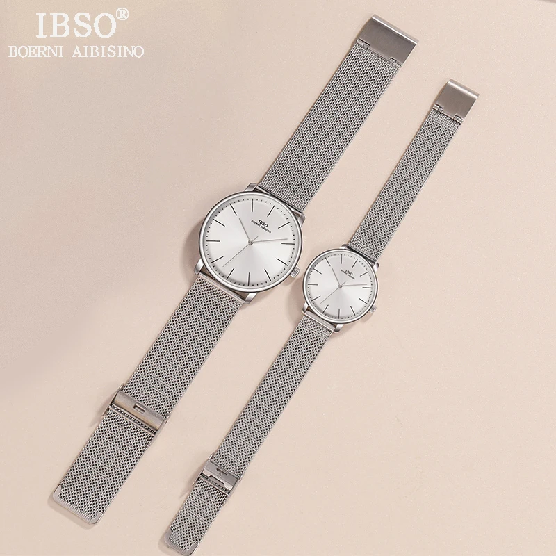 IBSO Brand Couple Quartz Watch Set with Box Simple Wristwatch for Women and Women Valentine's Day Present Birthday Gift