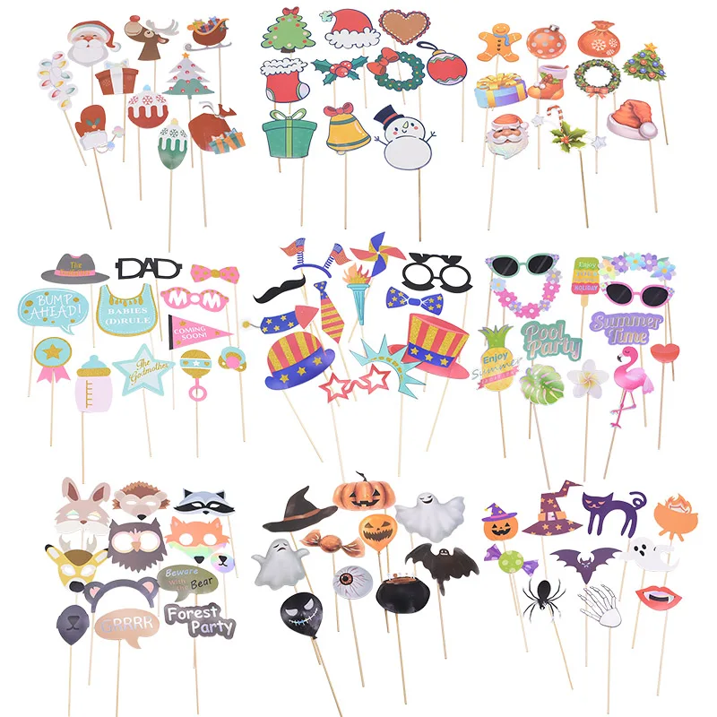 12 Styles Party Photo Booth Props DIY Funny Mask Selfie Decor for Wedding Christmas Festival Halloween Party Decoration Supplies