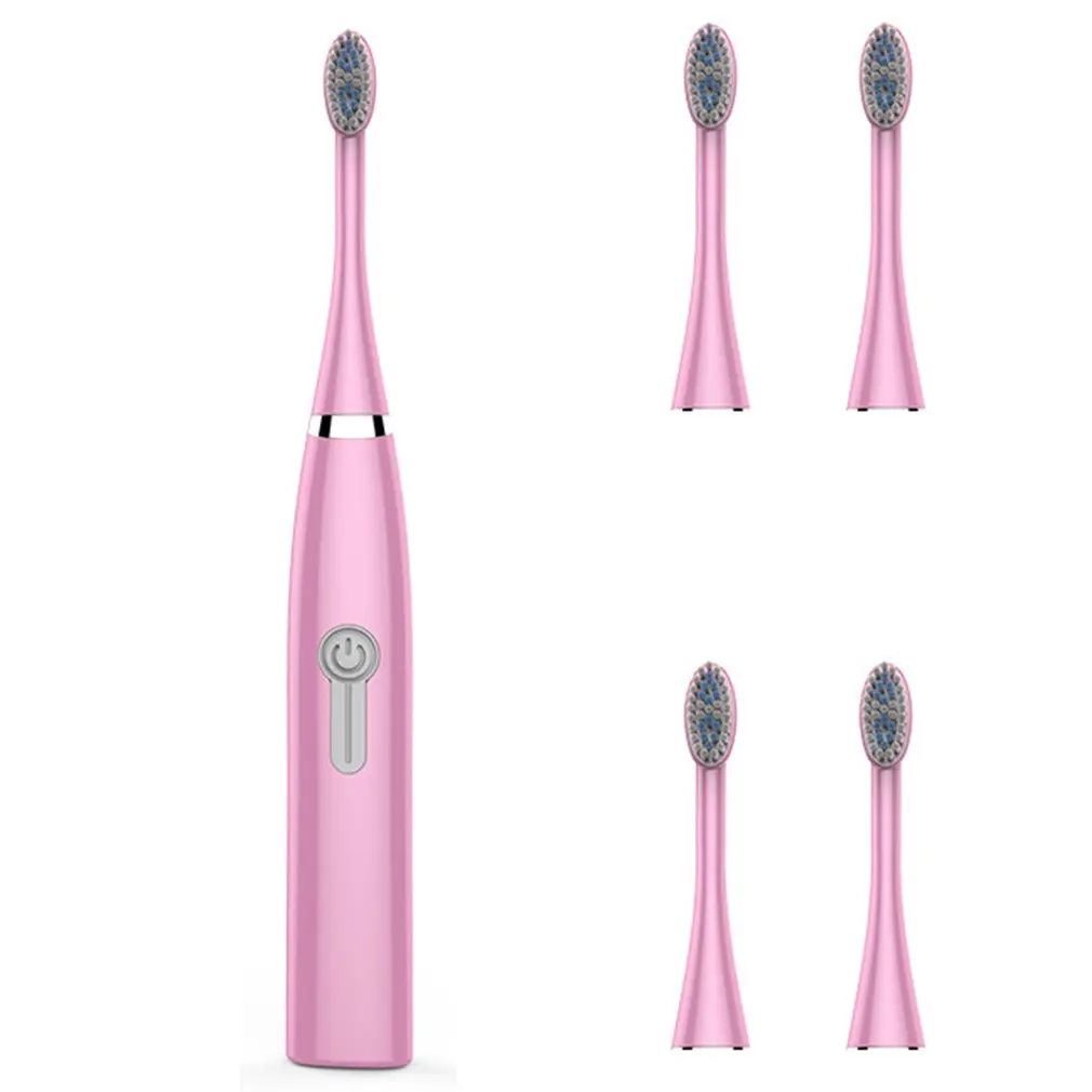 Электрическая зубная щетка Мужская и женская домашняя неперезаряжаемая мягкая щетка для волос Автоматическая водостойкая зубная щетка - Цвет: Pink 5 Brush Head