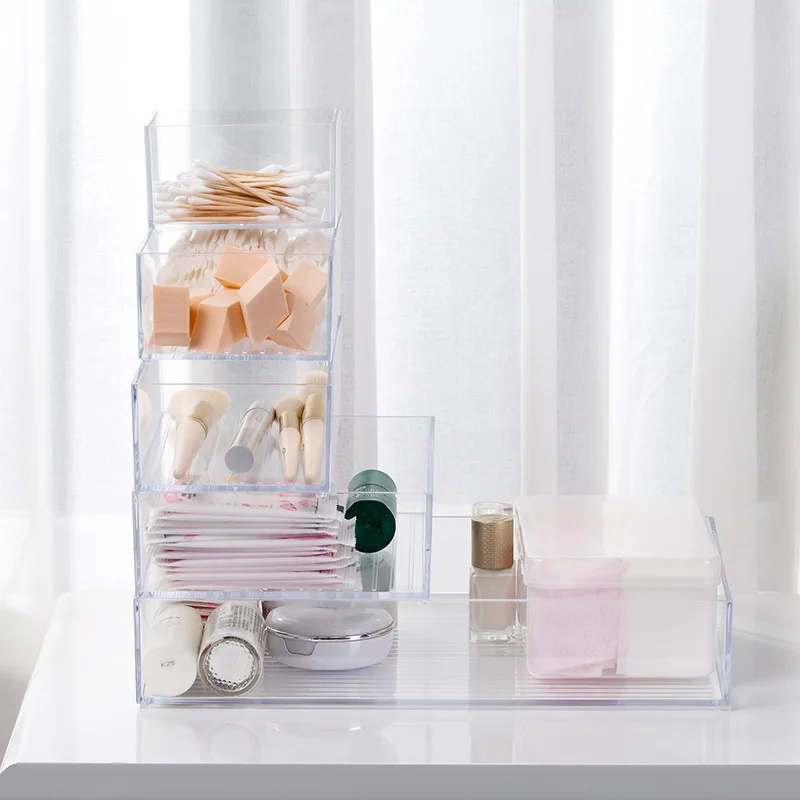  Acrylic Makeup organizer Sponge egg Storage Box Bathroom Cosmetic Organizer Cotton pads Lipstick ma