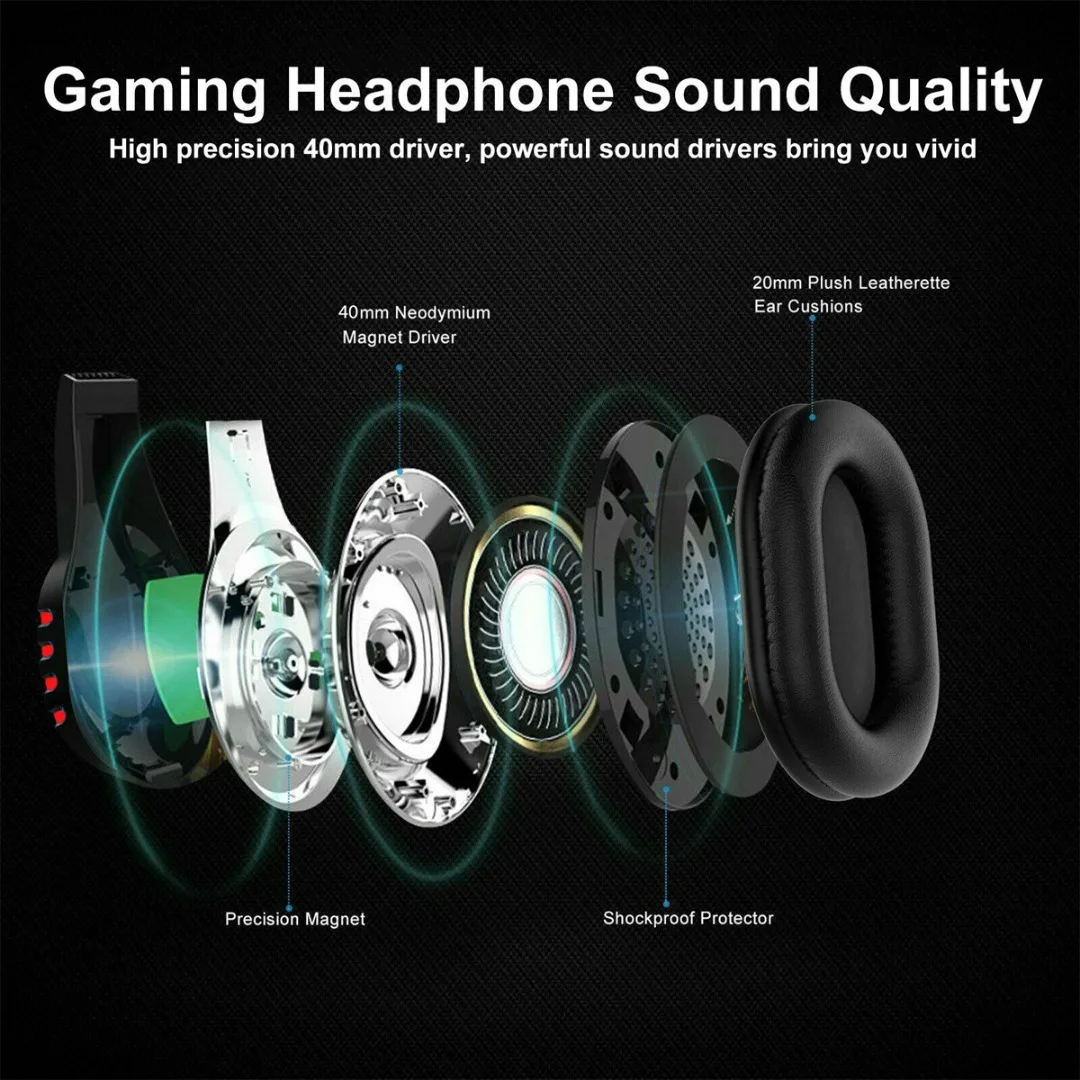 Pohiks 3 5mm Wired Luminous Gaming Headset LED Adjustable Bass Stereo Subwoofer Headphone With Mic For Xbox One PS4