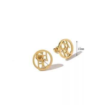 

Hot Supply High Quality Openwork Letter CH Set earrings Linked Design Round Pendant Necklace For Women Men Steel Jewelry