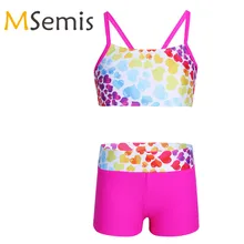 Детский купальник-танкини для девочек, гимнастический купальник в форме сердца, купальный костюм, комплект из двух предметов, купальный костюм, топы с низом