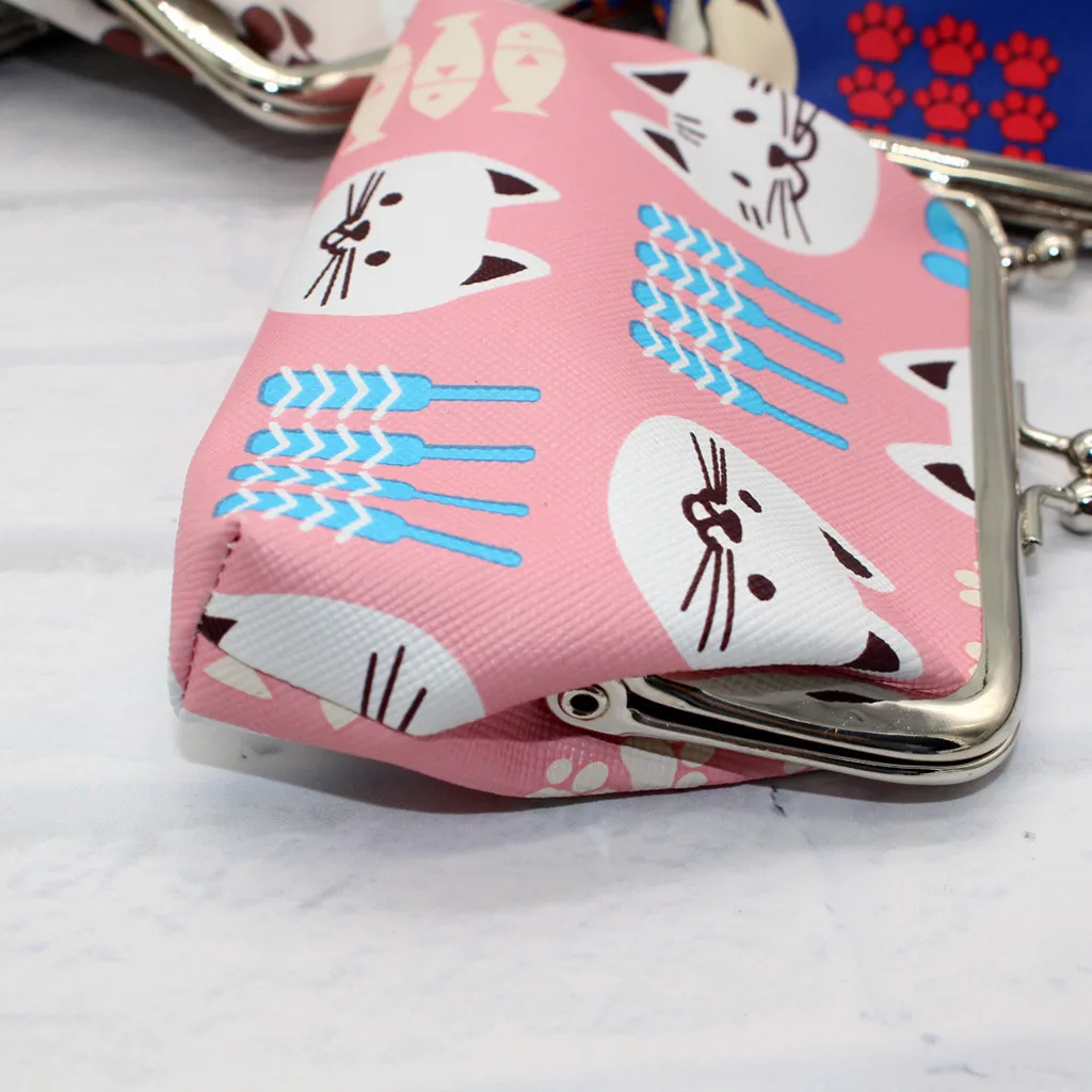 Женский кожаный кошелек в богемном стиле с милым принтом кошки для монет