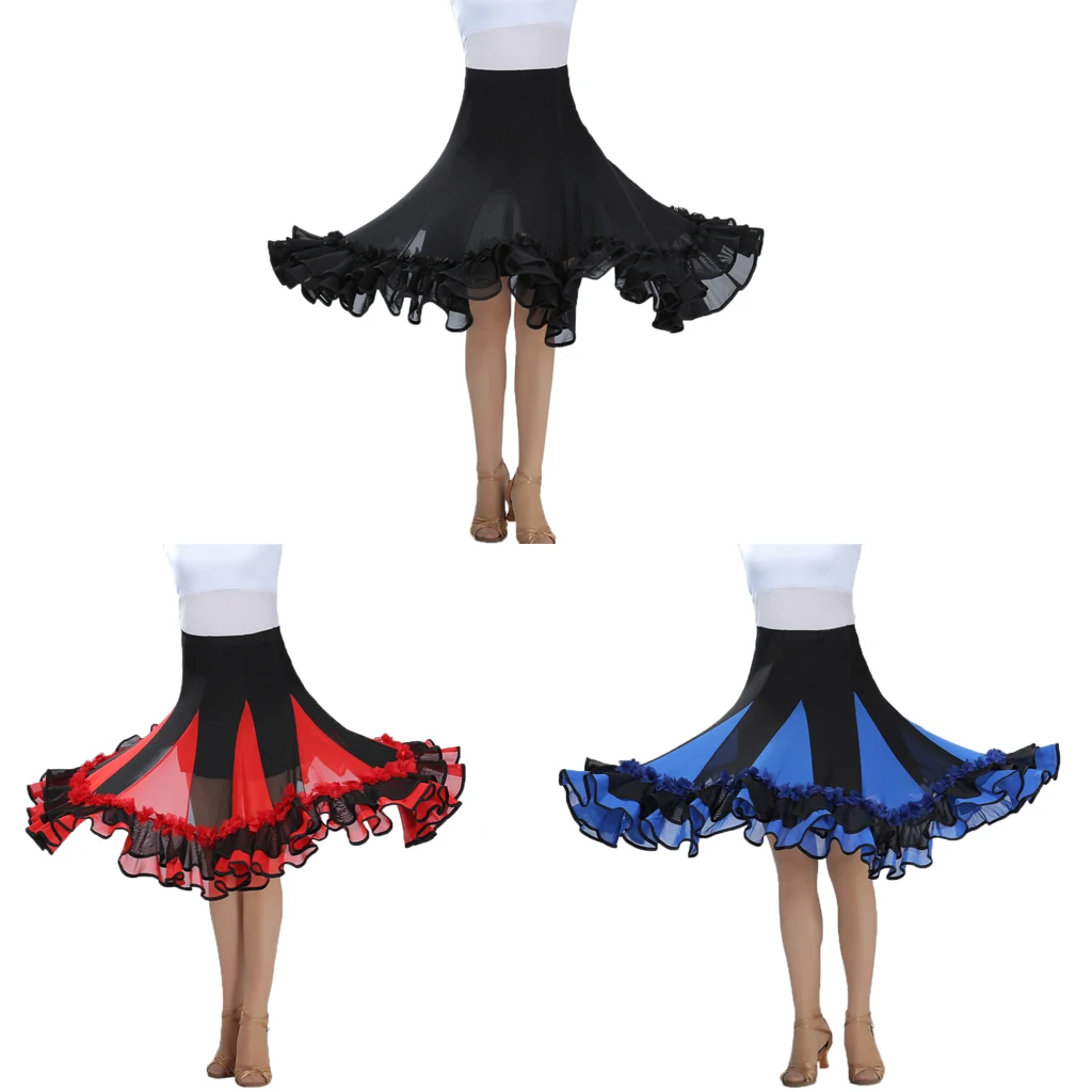 Women's Dance Skirt Red Ballroom Flamenco Standard Dress Black Waltz Party Smooth Swing Long dress Clothes