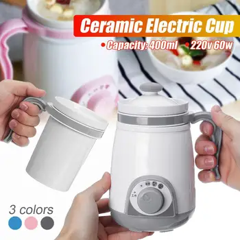

400ml Mini Cute Portable Health Ceramic Electric Stew Porridge Soup Cup Pot Cooker Heating Lunch Box Outdoor Camping Kettle