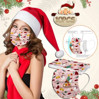 

10PCS Christmas Cartoon masque jetable 3Ply Activated Carbon Protective mascarillas Adult Woman Foggy Haze Disposable Face Mask
