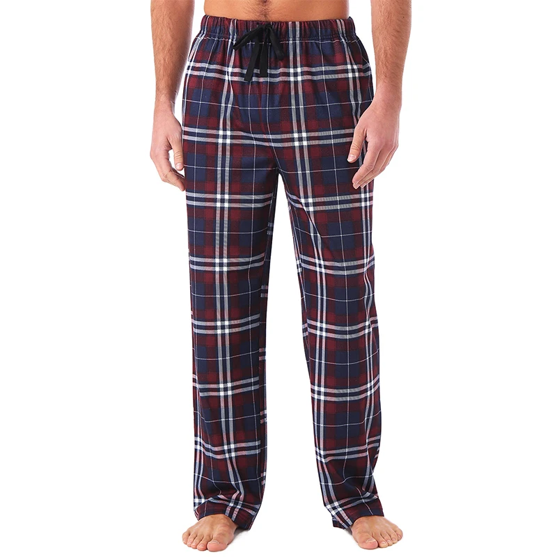 mens cotton pjs Men's Home Pants Cotton Flannel Autumn Winter Warm Sleep Bottoms Male Plus Size Plaid Print Sleepwear Pajama Pants For Men black pajama pants Men's Sleep & Lounge