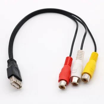 

USB Female Jack To 3 RCA Female Adapter Audio Converter Video AV A/V Composite Cable for HDTV TV/PC Television Wire Cord