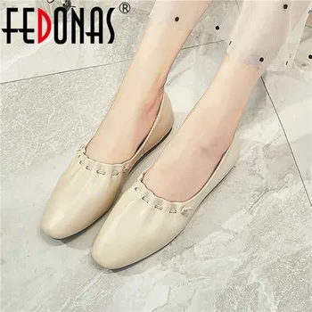 

FEDONAS Concise Soft Genuine Leathe Loafer Fashion Round Toe Women's Shoes Low Heels Flats 2020 Summer Autumn Party Shoes Woman