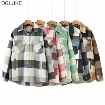 

DGLUKE Oversized Plaid Flannel Shirt Women 2020 Fashion Loose Casual Warm Woolen Shirts Vintage Blouse Overshirts Winter Clothes