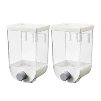 

2Pcs Easy Press- Kitchen Food Storage Container Cereal & Rice Dispenser Wall Mounted 1000Ml