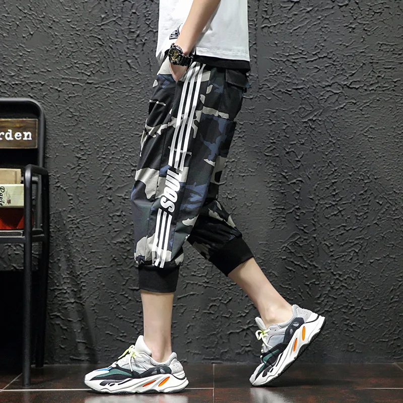 

2019 Summer New Style Japanese-style Black Wall Large Size Elasticity Printed Screw Type Capri Pants M-5x Hk18
