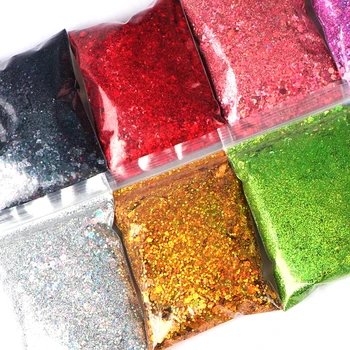 

50G/Bag Laser Chunky Glitter Sequins Holographic Hexagon Shape Sparkly Nail Art Flakes Mixed Size 3D Decoration Gel Accossories
